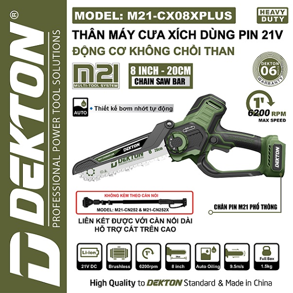 Máy cưa xích pin 21v dekton m21-cx08xplus