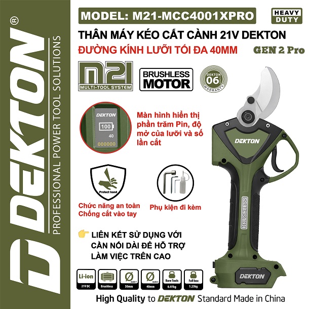 Kéo cắt cành dùng pin Dekton M21-MCC4001XPRO
