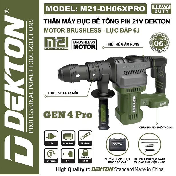 Máy đục bê tông dùng pin Dekton M21-DH06XPRO