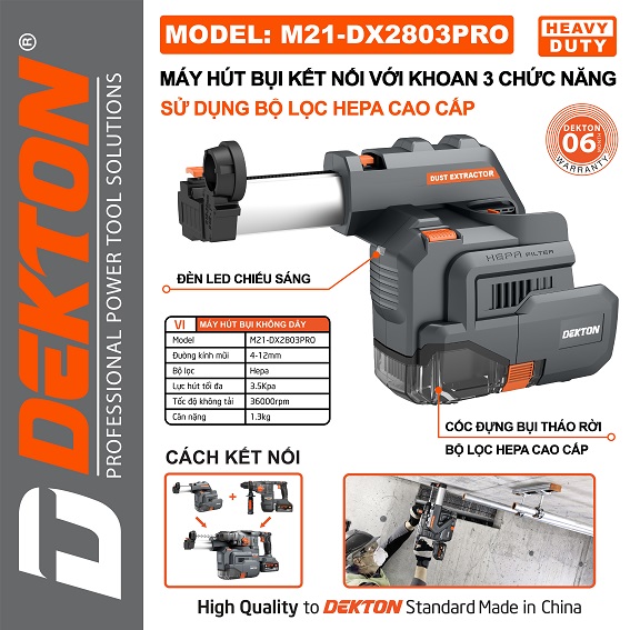 máy hút bụi dùng cho máy khoan dekton m21-dx2803pro