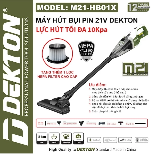 Máy hút bụi dùng pin 21V Dekton M21-HB01X