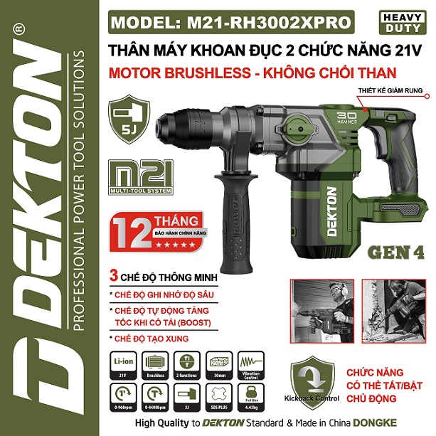 Máy khoan đục 2 chức năng dekton m21-rh3002xpro