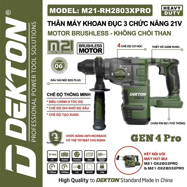 Máy khoan đục 3 chức năng dekton m21-rh2803xpro