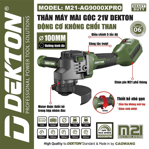 Máy mài góc không chổi than dekton m21-ag9000xpro