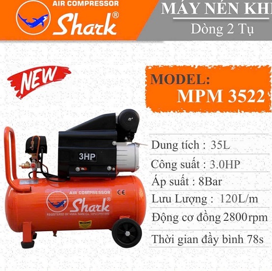 Máy nén khí có dầu 35 lít hiệu cá heo shark mpm 3522