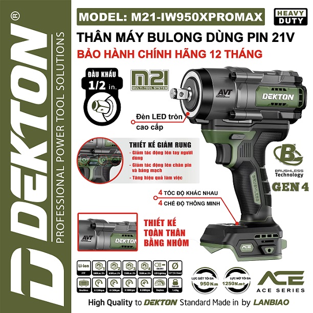 Máy siết bulong pin dekton m21-iw950xpromax