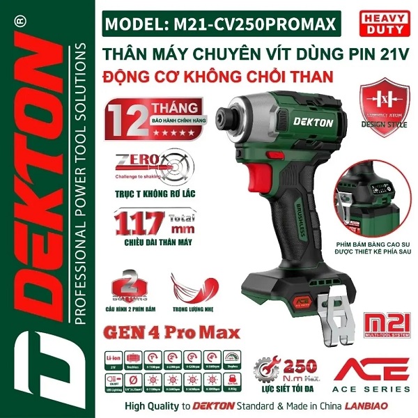 Máy siết vít dekton M21-CV250Promax bảo hành 12 tháng