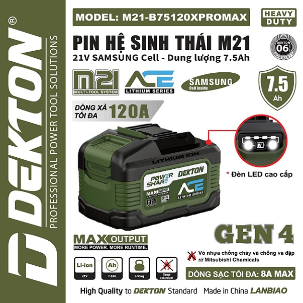 Pin dekton m21-b75120xpromax cell samsung