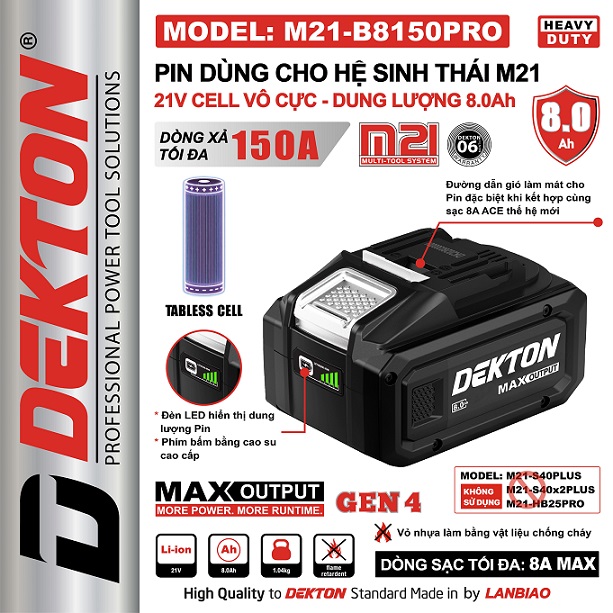 Pin dekton m21-b8150pro